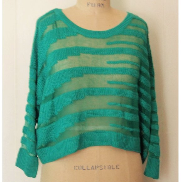 FOREVER 21 EMERALD DISTRESSED CROPPED SWEATER L - Picture 1 of 7